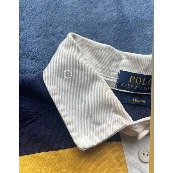 Mens Vintage Polo Ralph Lauren Blue Stripped Rugby Long Sleeve Shirt size L - Picture 11 of 11